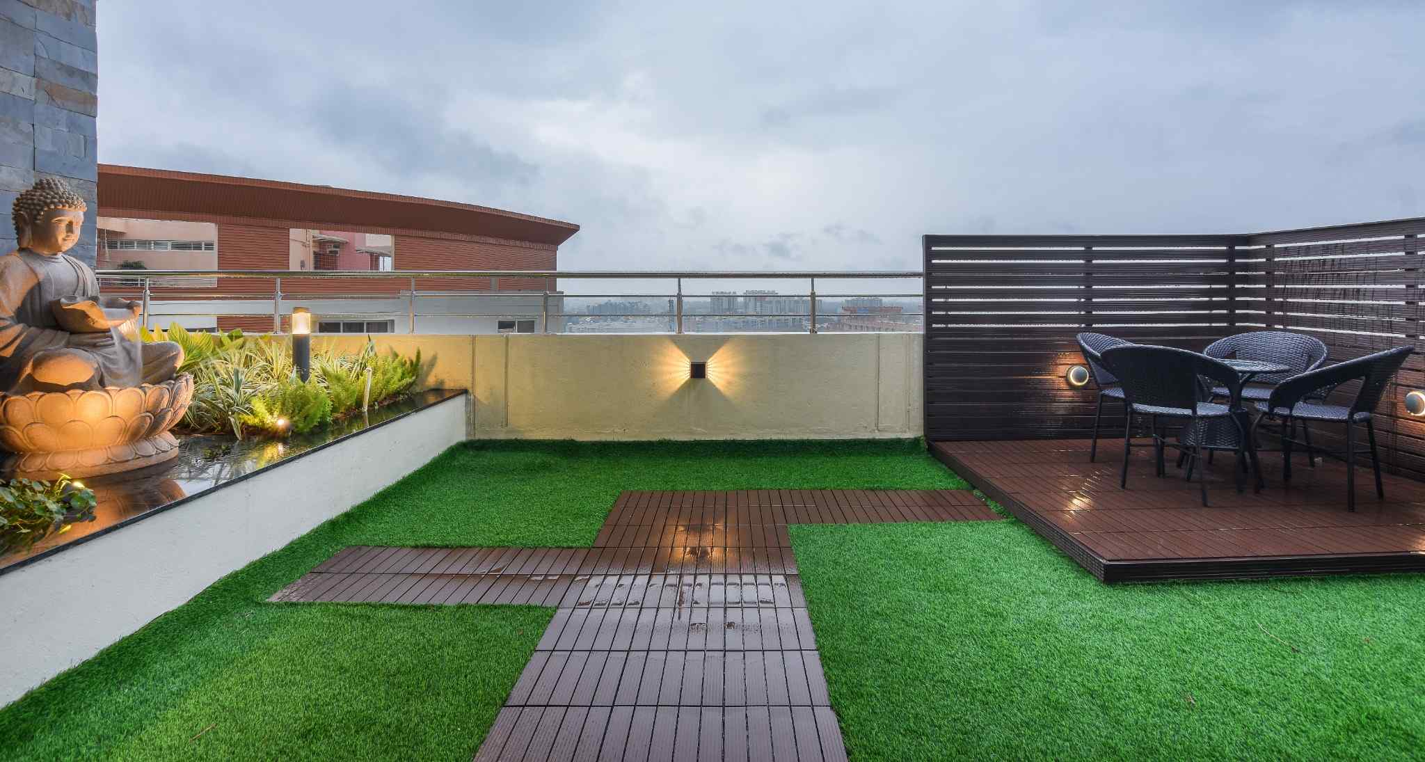 Luxury rooftop terrace garden design by Canopus Design Studio, premium outdoor interior designers in Sarjapur Road Bangalore